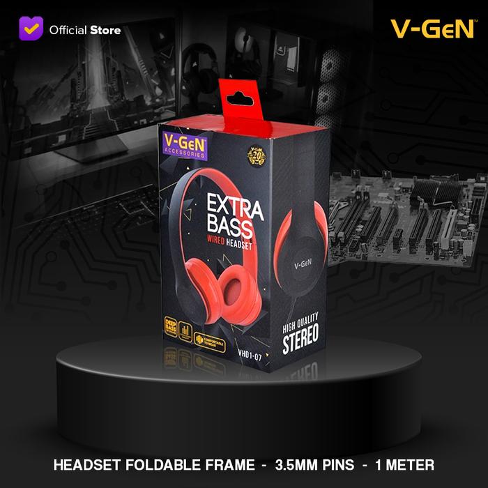 05fa6021-ef7d-4269-af1a-310d09024aba.jpg V-Gen Headset VHD1-07 Wired Extra Bass Headphone Foldable Frame VGEN - Image 1