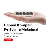 Mercusys MS105 | 5 Port Desktop Switch | 10/100Mbps Ethernet Hub | Plug & Play | Small | TP-Link - Image 2