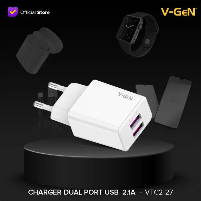 V-Gen Adaptor Charger VTC2-27 2.1A Dual Port USB Travel Charger - Image 2