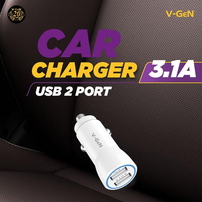 4aad8d23-8112-4331-9ba5-dd7c35453fc9.jpg V-GeN Car Charger Fast Charging VCC2-31 USB 2 Port 3.1A VGEN - Image 1