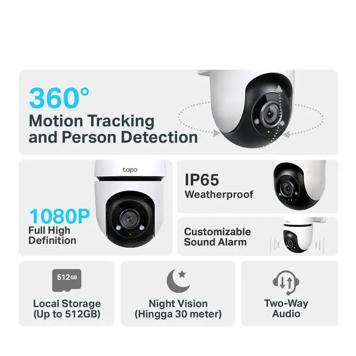 TP-Link Tapo TC40 | Security Camera Outdoor | Pan/Tilt | 1080P HD | 360? | IP65 |Tahan Air | Garansi 1 Tahun - Image 2