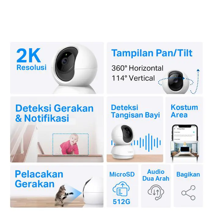 TP-Link Tapo TC71 Kamera 2K | 360? view | Motion Tracking & Night View | Suara Dan Lampu Alarm otomatis - Image 3