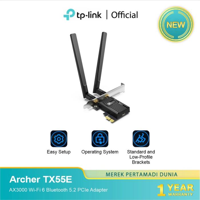 7e835337e7cc42e298820430a7f1a229.jpeg TP-LINK Archer TX55E AX3000 Wi-Fi 6 Bluetooth 5.2 PCIe Adapter wifi 6 Gold Router - Image 1