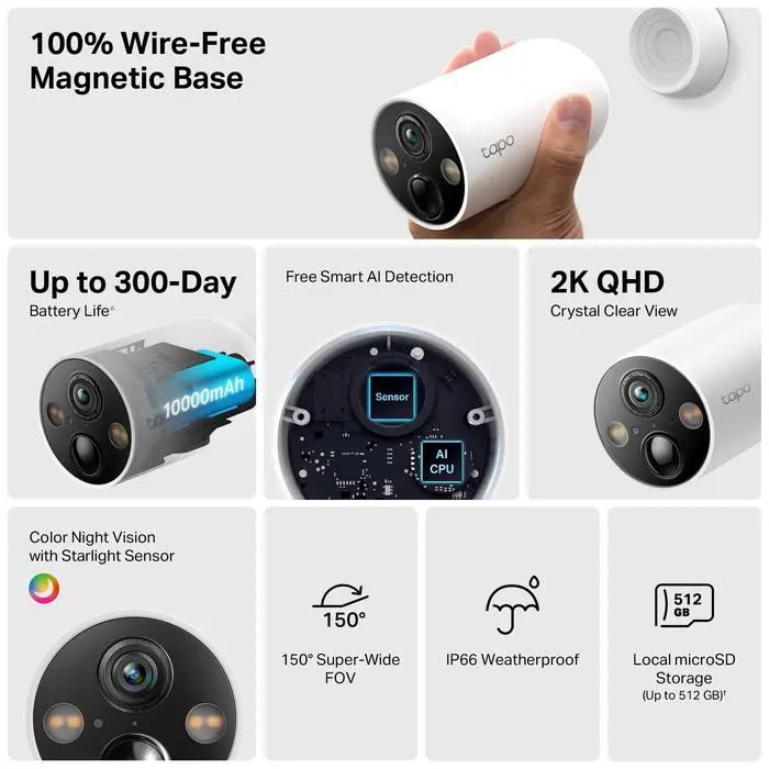 TP-Link TAPO C425 Indoor Outdoor Wireless CCTV IP Camera SD Card IP66 2K QHD Night Vision Battery Wi-Fi Kamera Wifi - Image 3