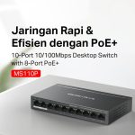 TP-Link | Mercusys MS110P 10-Port 10/100Mbps Desktop Switch with 8-Port PoE+ Metal - Image 2