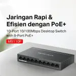 TP-Link | Mercusys MS110P 10-Port 10/100Mbps Desktop Switch with 8-Port PoE+ Metal - Image 2