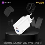 VGEN VTC2-32 Travel Charger Dual Port 30W Super Fast Charging PD VOOC - Image 2
