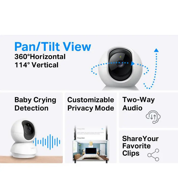 TP-Link Tapo TC70 | 1080P Kamera CCTV | PTZ IP WiFi Camera | HD | Indoor | Security Video | AI Detection | Wireless Smart - Image 4