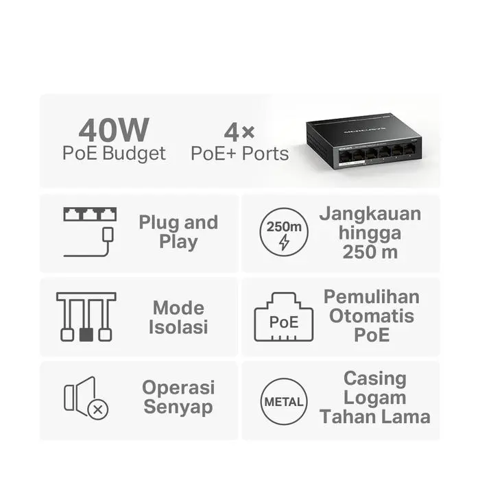 Mercusys MS106LP 6-Port 10/100Mbps Desktop Switch with 4-Port PoE+ Metal - Image 3