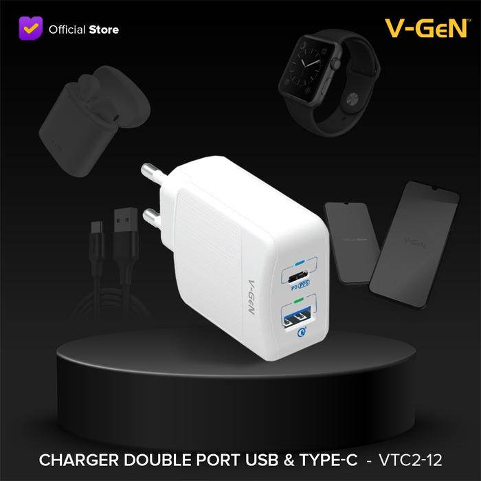 b9251f3f-e660-451d-b7c7-7b21b8e85146.jpg V-GEN Travel Charger 1 USB + 1 PD USB Type-C Port VTC2-12 VGEN - Image 1