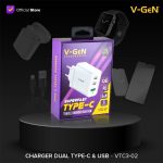 V-GEN VTC3-02  Travel Charger 1 USB + 2 PD USB Type-C Port VGEN