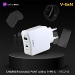 V-GEN Travel Charger 1 USB + 1 PD USB Type-C Port VTC2-12 VGEN - Image 2