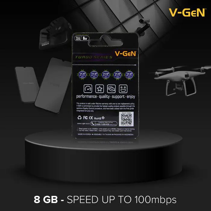 MICRO SD 8GB TURBO Non Adapter V-GEN MicroSD 8 GB VGEN Memory Card HP Smartphone CCTV Drone Komputer Otg Storage - Image 2
