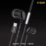 V-Gen Earphone V-GeN VEP1-38 Wired Handsfree Type C DAC Chip Extra Bass Putih-Hitam - Image 3