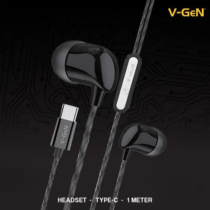V-Gen Earphone V-GeN VEP1-38 Wired Handsfree Type C DAC Chip Extra Bass Putih-Hitam - Image 3