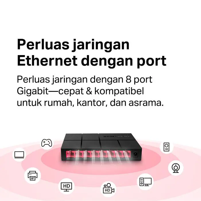 Mercusys MS108G | 8 Port Gigabit Desktop Switch | 10/100/1000 Mbps | Plug & Play | Hub LAN - Image 3