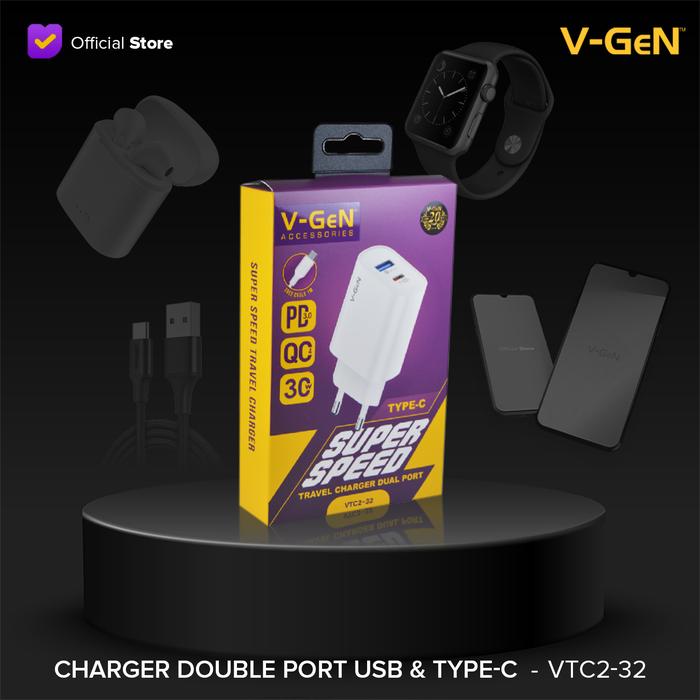 f4dd2ebe-2ebb-43ac-bddc-626259a10f40.jpg VGEN VTC2-32 Travel Charger Dual Port 30W Super Fast Charging PD VOOC - Image 1