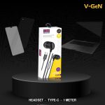 V-Gen Earphone V-GeN VEP1-38 Wired Handsfree Type C DAC Chip Extra Bass Putih-Hitam