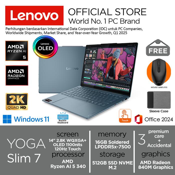 14b8d49ee2dc4b6d8d121d47a241164d.jpeg Lenovo Yoga Slim 7 Ryzen AI 5 340 512GB SSD 16GB 2.8K WQXGA+ OLED 120Hz 100%sRGB Copilot+ Touch Win11+OHS - Image 1
