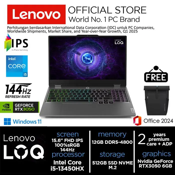 Lenovo LOQ Gaming i5-13450HX RTX3050 512GB SSD 12/16GB 144Hz 100%sRGB IPS Win11+OHS - Image 2